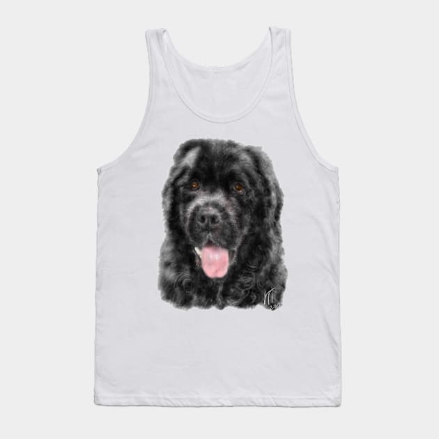 A custom hand painted digital image of a Smiling Black Newfoundland Dog Tank Top by LITDigitalArt